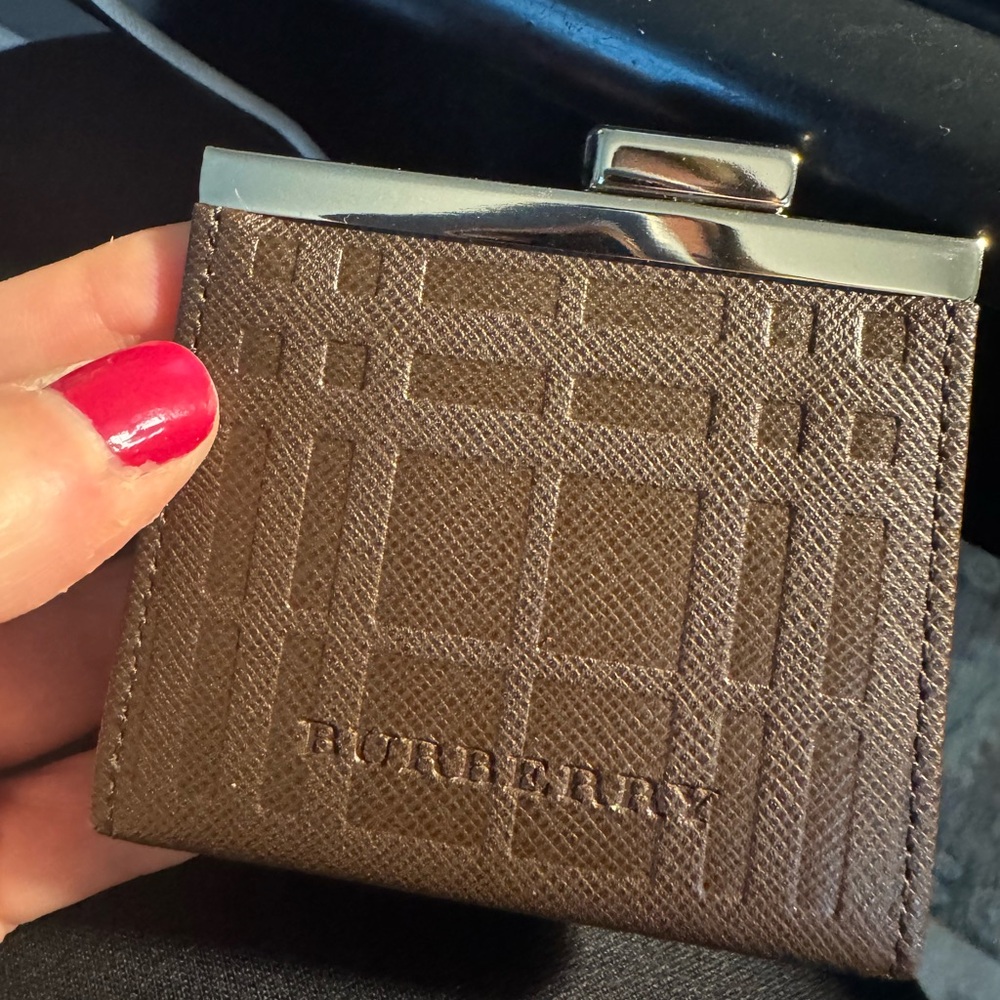 Burberry Embossed Kisslock Coin Purse with Geometric Design